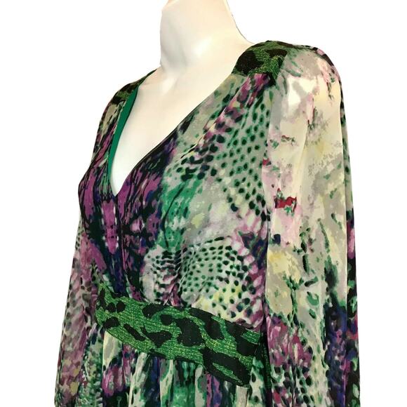 RAMPAGE Midi Dress Womens M Bold Sheer Mixed Animal Print Flair L/Sleeves Belted - Picture 9 of 11